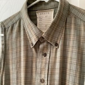 STATE Artist Smock sleeveless buttondown green plaid lightweight collectors item